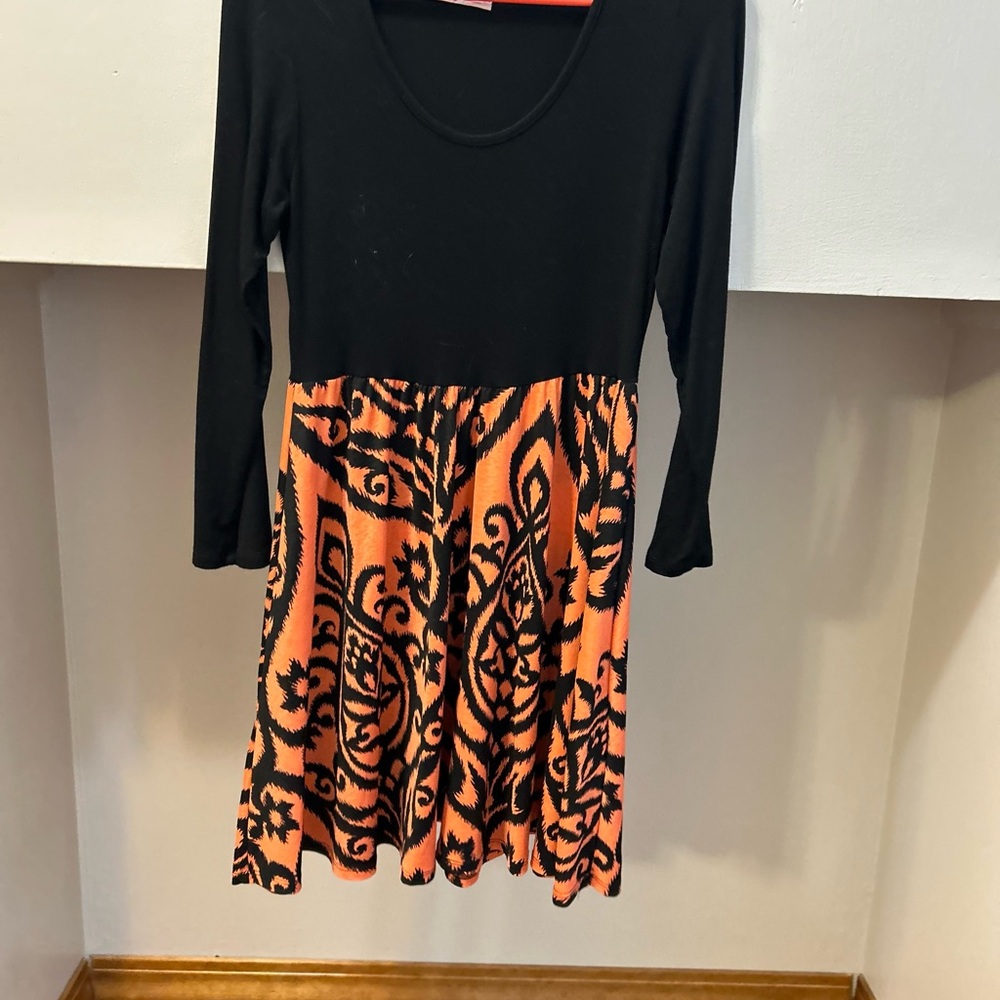 Black and Coral Patterned Dress